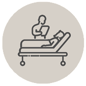 patient on a bed speaking with a doctor icon
